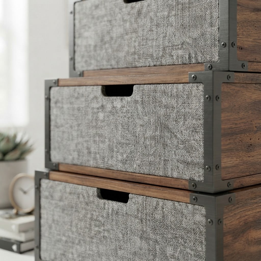 Moskrasa Modular Stackable Storage Box – Premium Walnut Wood & Heavy-Duty Steel Frame Organizer