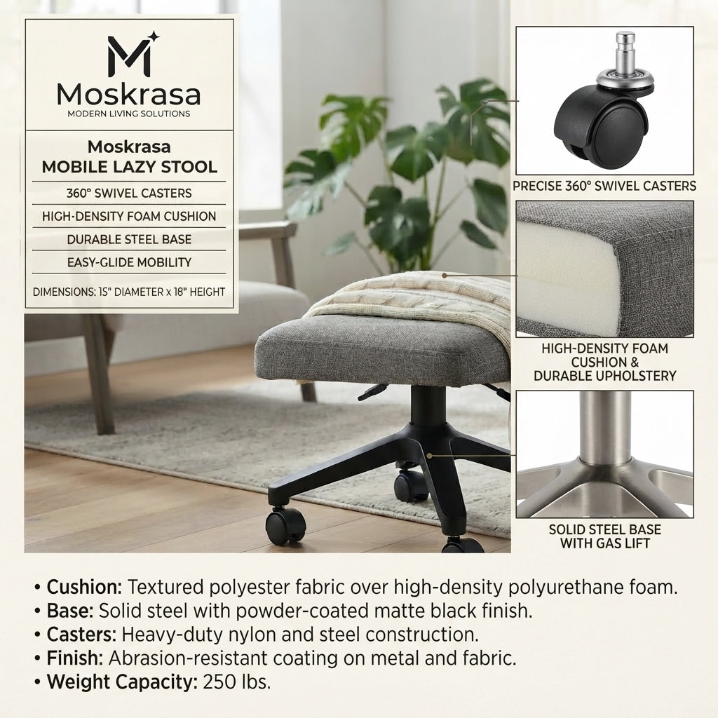 Moskrasa Mobile Lazy Stool – Ergonomic Rolling Low Stool with High-Density Foam Cushion & 360° Swivel Casters for Home & Office