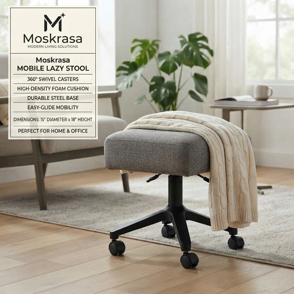 Moskrasa Mobile Lazy Stool – Ergonomic Rolling Low Stool with High-Density Foam Cushion & 360° Swivel Casters for Home & Office