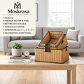 Moskrasa Modern Woven Rattan Storage Baskets with Steel Frame – Stackable & Nesting Organizer Bins for Home Decor (Set of 3)