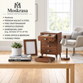 Moskrasa Mid-Century Modern Walnut Jewelry Box &amp; Tabletop Organizer | 4-Drawer Armoire with Brushed Steel Accents