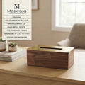 Moskrasa Luxury Rectangular Tissue Box Cover – Solid American Walnut Wood & Brushed Brass Top, Modern Decorative Facial Tissue Holder