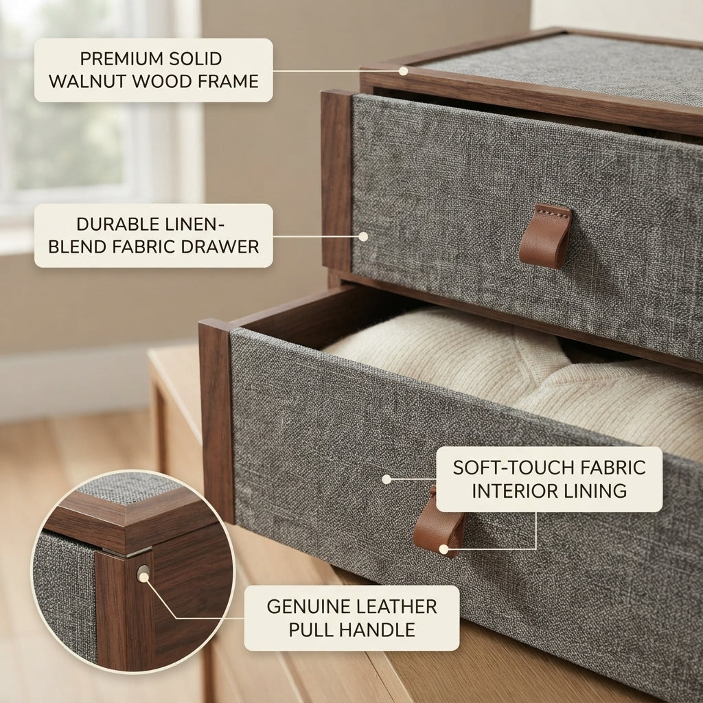 Moskrasa Modern Living Modular Storage Drawers – Solid Walnut & Fabric Clothes Organizer for Closet, Dresser & Wardrobe