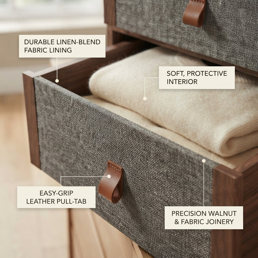 Moskrasa Modern Living Modular Storage Drawers – Solid Walnut & Fabric Clothes Organizer for Closet, Dresser & Wardrobe
