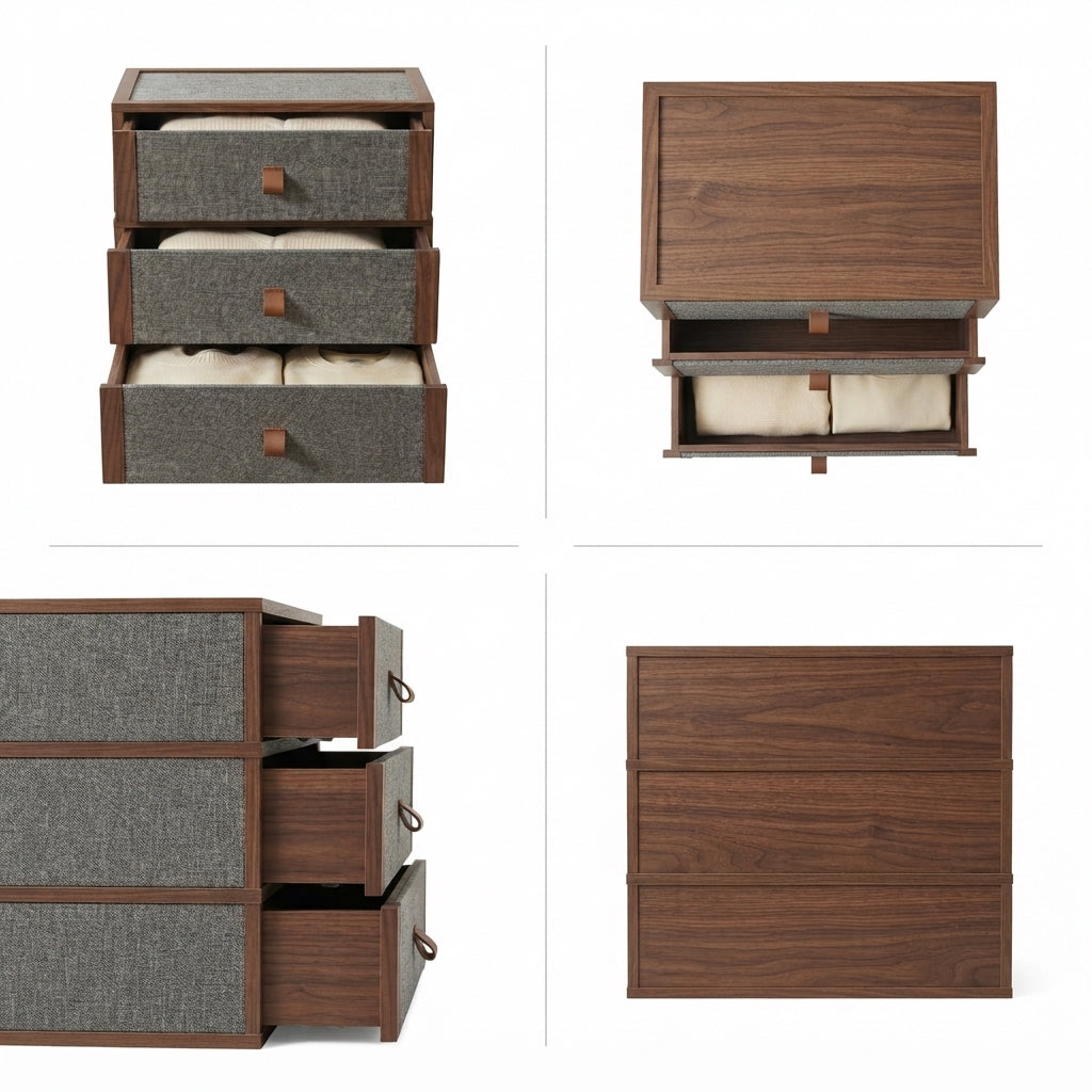 Moskrasa Modern Living Modular Storage Drawers – Solid Walnut & Fabric Clothes Organizer for Closet, Dresser & Wardrobe