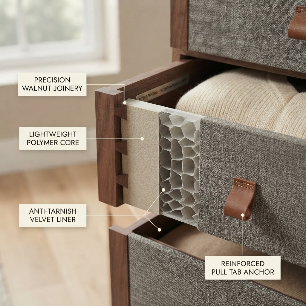 Moskrasa Modern Living Modular Storage Drawers – Solid Walnut & Fabric Clothes Organizer for Closet, Dresser & Wardrobe