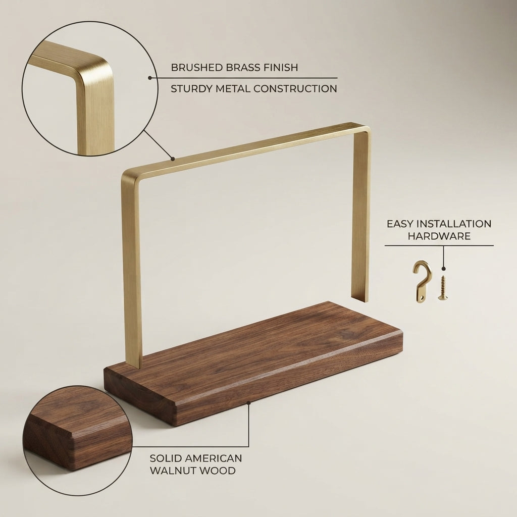 Moskrasa Modern Freestanding Wine Glass Holder – Solid Walnut Wood & Gold Brass Stemware Stand for Bar,